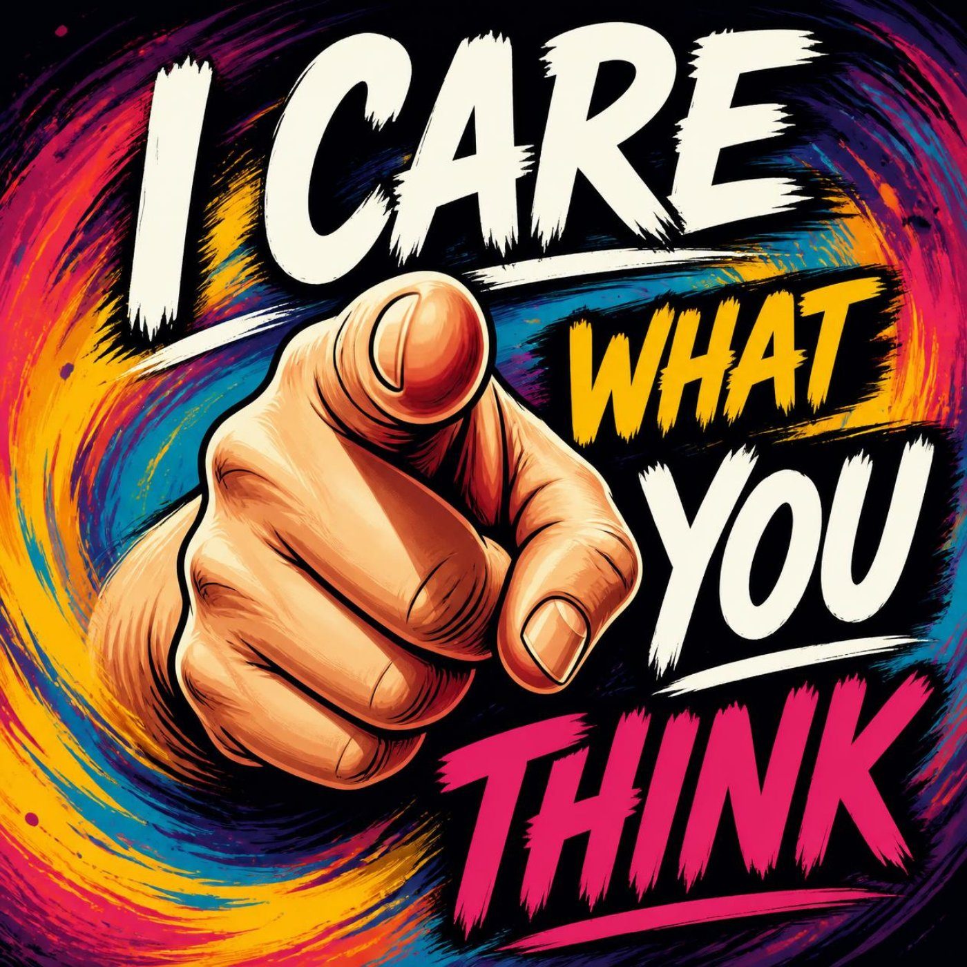 Poster, I CARE WHAT YOU THINK, with a finger pointing at YOU!