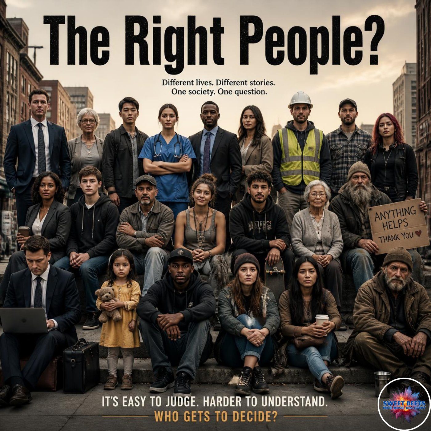 Poster depicting people from all walks of life supporting that the RIGHT person may be the ones up never consider